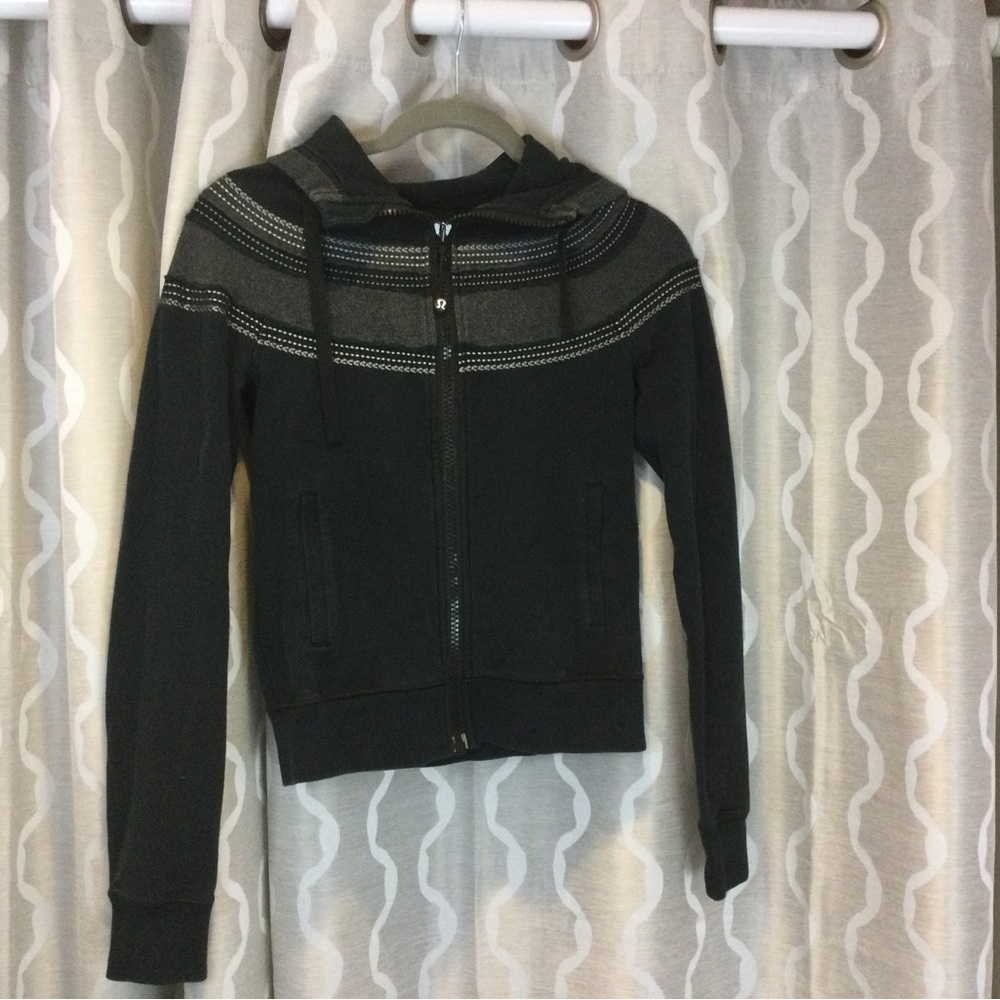 lululemon athletica Black Hooded Zip Jacket with Gray Accents
